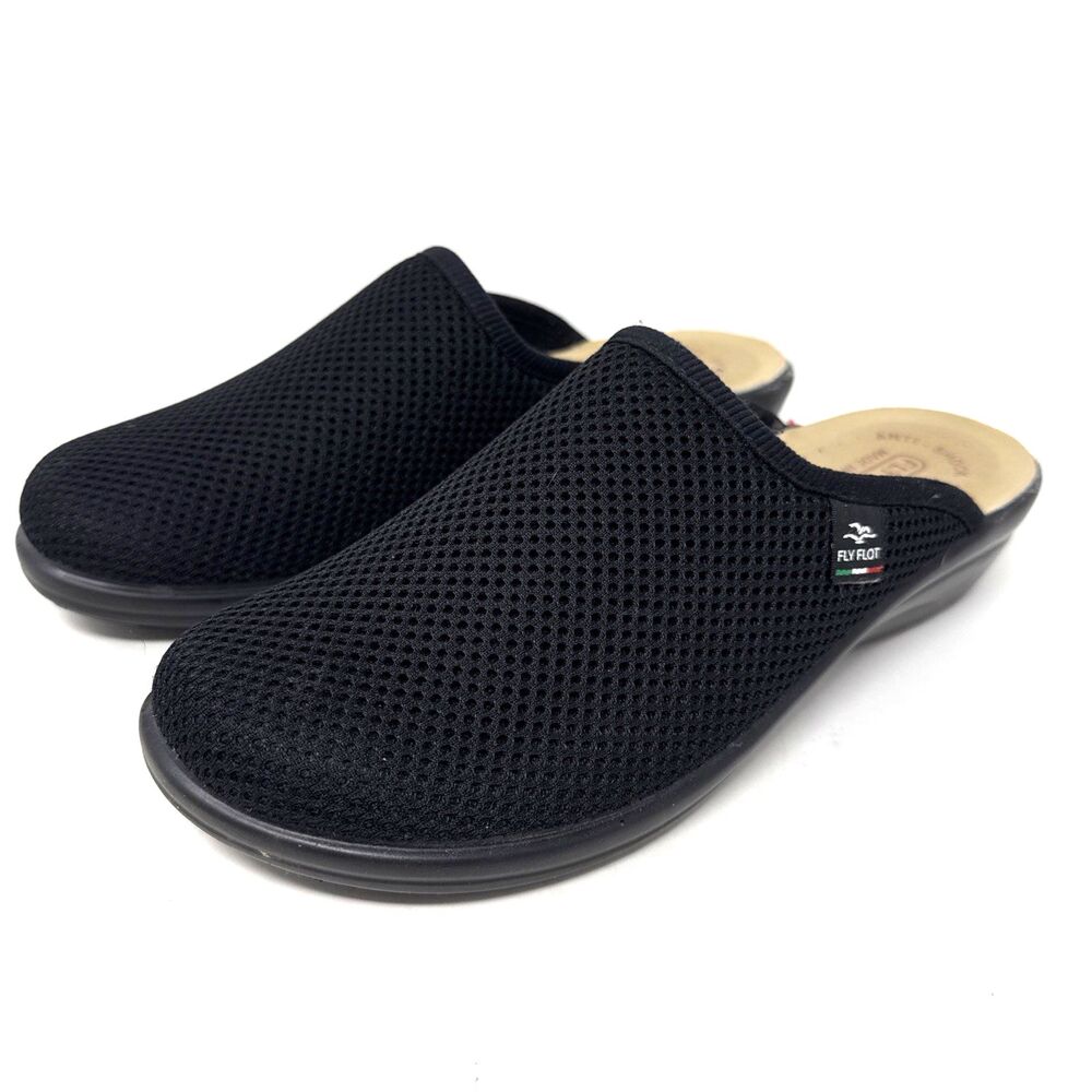 Fly Flot Lightweight Clogs Womens 38 US 7.5 Black Mesh Mules Anatomic Italian